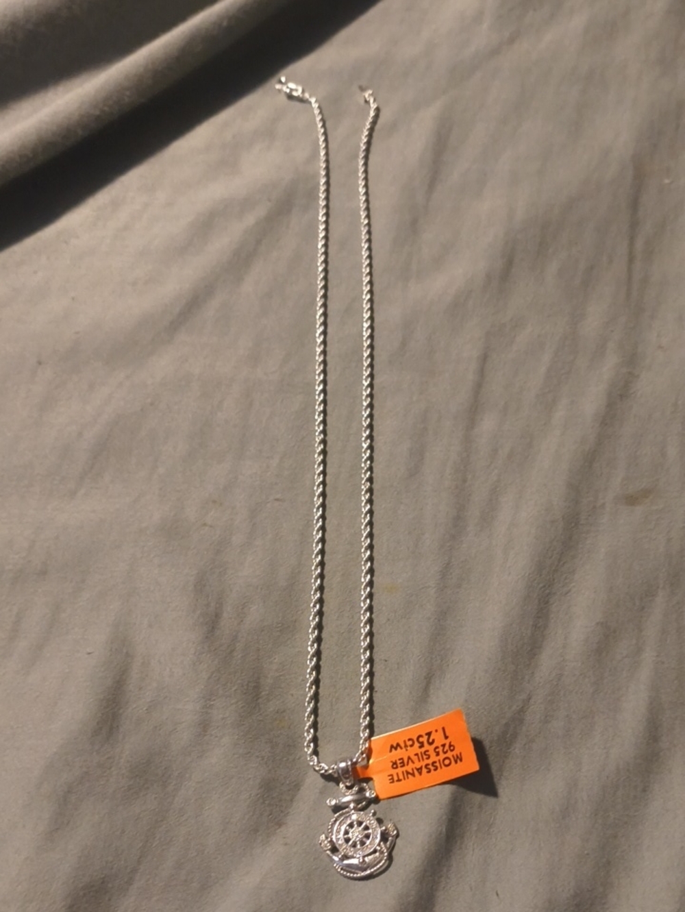 Silver Rope Chain Necklace with Compass Pendant
